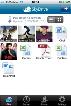 Skydrive iOS app screenshot