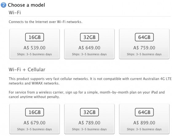 The new wording on Apple's Australian website for the 4G iPad