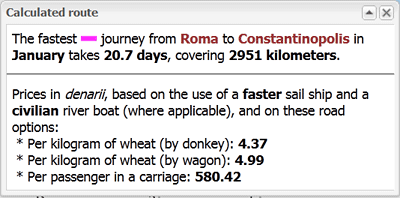 A journey calculation from Orbis