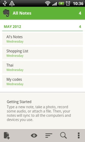 Evernote Android app screenshot