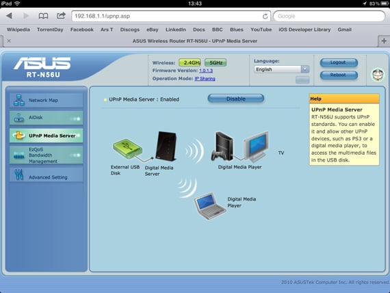 Asus RT-N56U dual-band wireless router interface