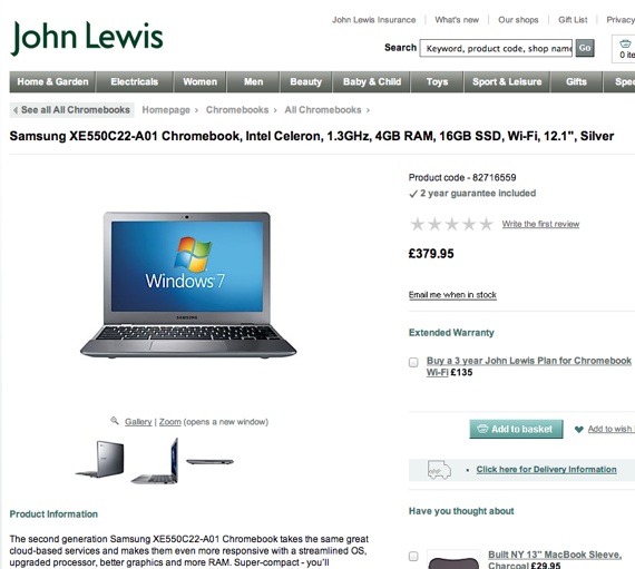 John Lewis promotes Chromebook... running Windows