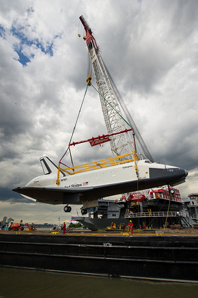 Space shuttle Enterprise lands on the Intrepid museum