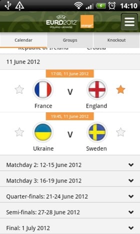 Eufa Euro 2012 app screenshot