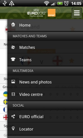 Eufa Euro 2012 app screenshot