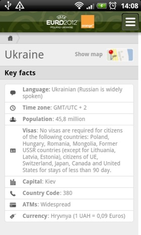 Eufa Euro 2012 app screenshot
