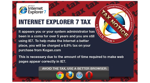 Kogan IE7 tax popup