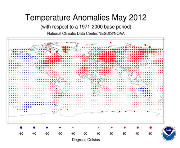 NOAA's May 2012 global temperature anomalies