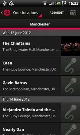 Songkick Concerts Android app screenshot
