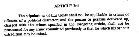 Article 3rd of the US-Ecuador extradition treaty