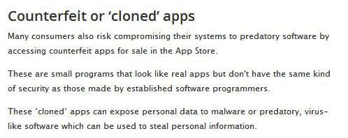 Consumer Affairs Victoria's app store counterfeit app claim