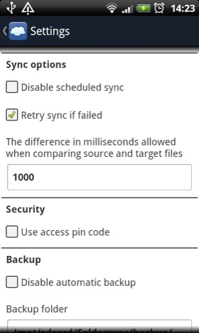 FolderSync Android app screenshot