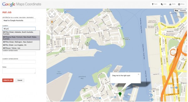 The add new jobs screen in Google Maps Coordinate