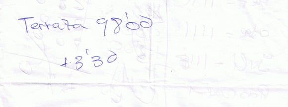 The reverse of the scrap of paper showing the total