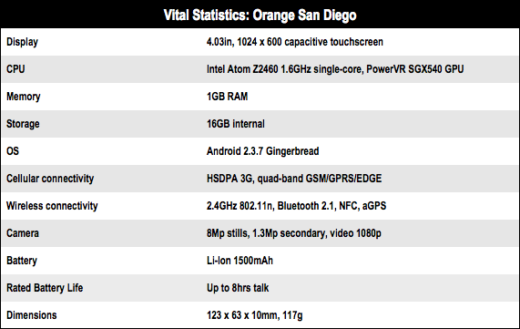 Orange San Diego Intel CPU Android smartphone