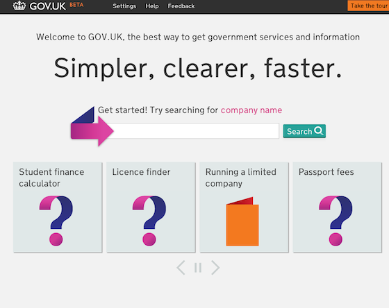 New homepage of Gov.uk, credit screengrab gov.uk