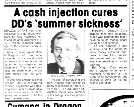 Tony Clarke out, from Dragon User October 1983