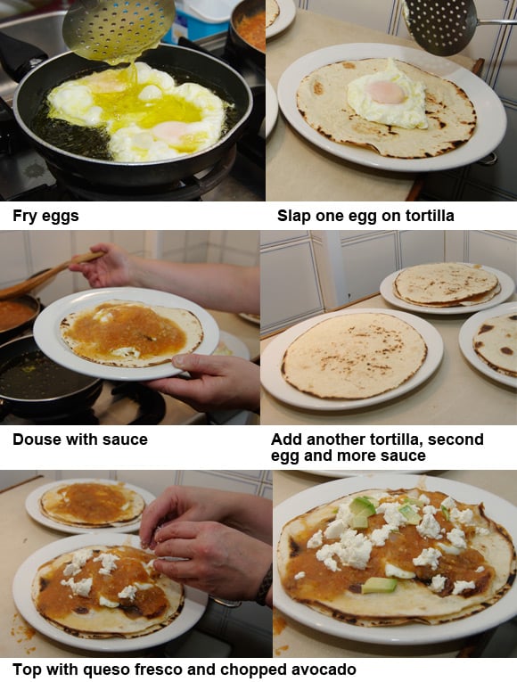 The second six steps for preparing huevos rancheros