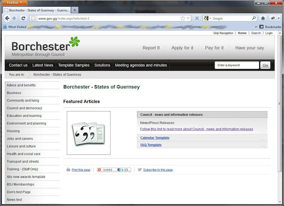 The Guernsey site when it went wrong and started displaying information about Borchester