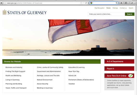 A screen grab of the Guernsey website