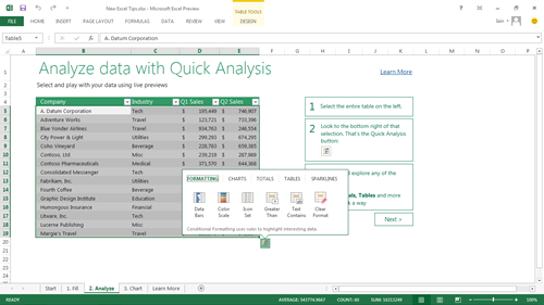 Excel screenshot from Office 2013 preview