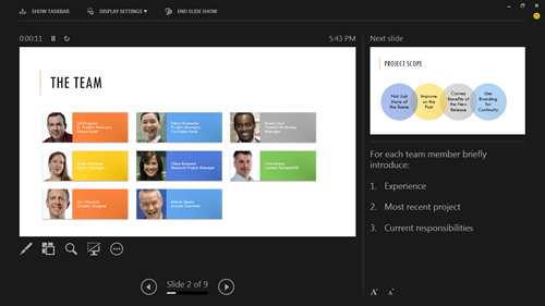 PowerPoint Presentation mode screenshot from Office 2013 preview