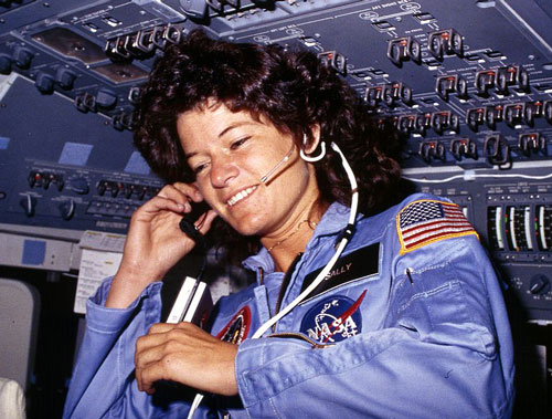 Photo of Sally Ride aboard the Space Shuttle, 1983