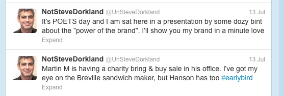 The Not Steve Dorkland twitter account, screengrab
