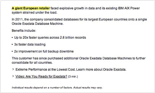 Oracle Exadata attack ad text