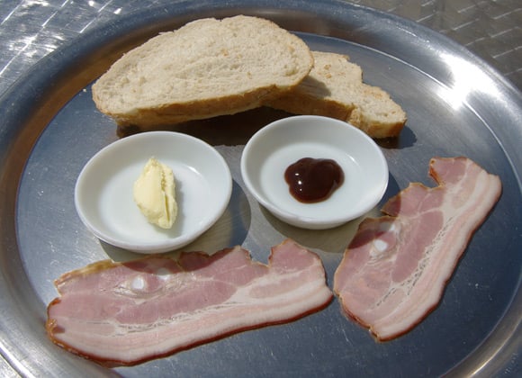 The ingredients for a classic bacon sandwich