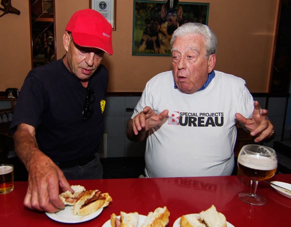 Alvaro and Jose Maria Pita attack a bacon sarnie