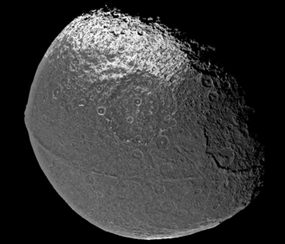 A ridge around Iapetus' equator makes it look like a walnut