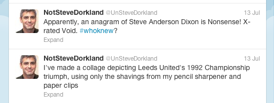 The Not Steve Dorkland twitter account, screengrab