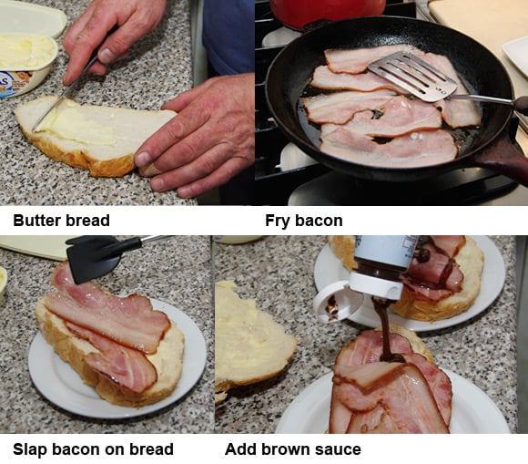 The four steps required to create the classic bacon sarnie