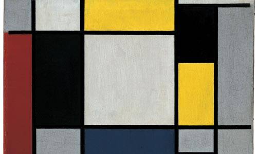 "Composition with yellow, red, black, blue, and grey" by Piet Mondrian (1920)
