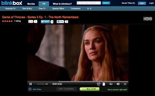 Game of Thrones on Blinkbox