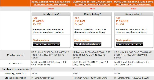 HP ProLiant DL560 Gen8 specs in the UK