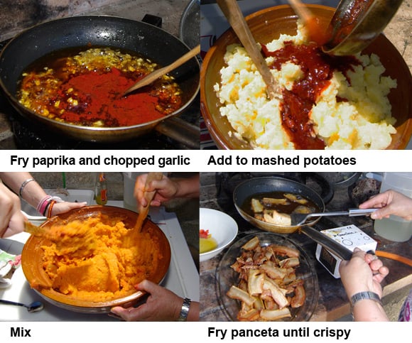 The second four steps in the patatas revolconas preparation process