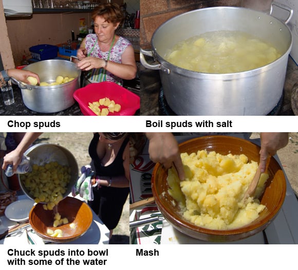 The first four steps for making patatas revolconas