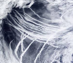Ship cloud tracks in the Pacific seen from space. Credit: NASA