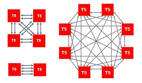 The topology for the cache coherency interconnect for Sparc T5 systems