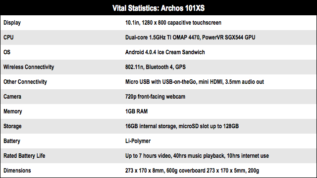 Archos 101XS 10.1in Android tablet