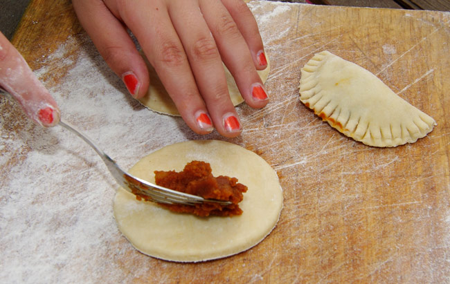 Preparing the paprika potato pierogi