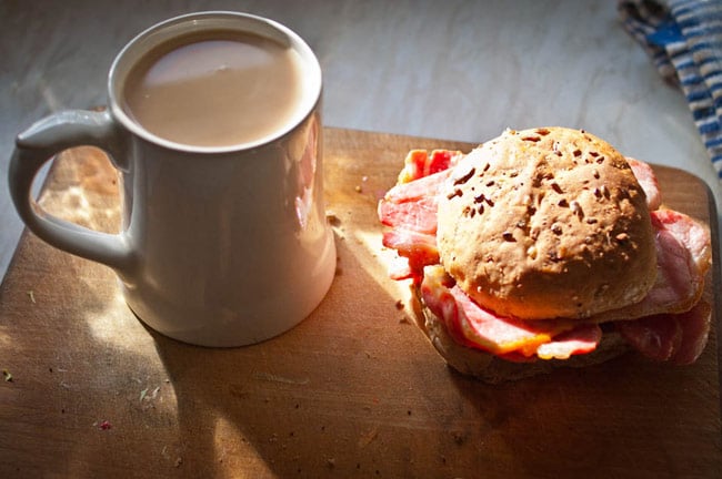 Bruce L's bacon sarnie, with cuppa