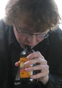 Mark Jessop quaffing Bundaberg Ginger Beer