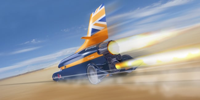 Artist's impression of the Bloodhound SSC thundering along