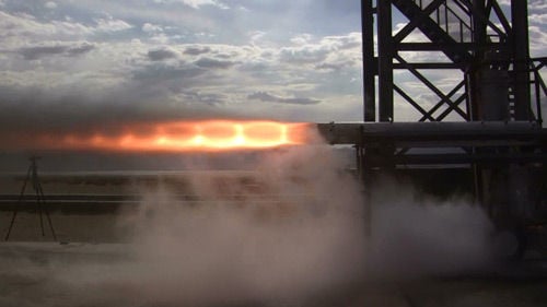 The hyprid rocket during an earlier static test. Pic: Bloodhound SSCV