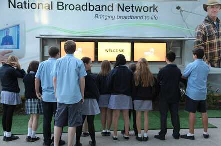 secondary age school kids outside NBN truck