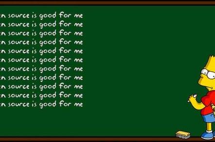 Bart Simpson at Chalkboard writing Open Source is Good for me
