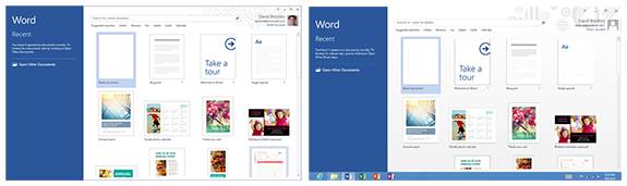 Screenshots comparing Office 2013 and Office 2013RT